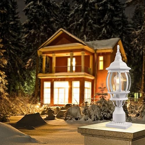 Miniatura 8 de LamQee Farol de poste exterior impermeable de 18.9 pulgadas de alto con base de montaje en muelle, pantalla de vidrio de aluminio fundido, lámpara