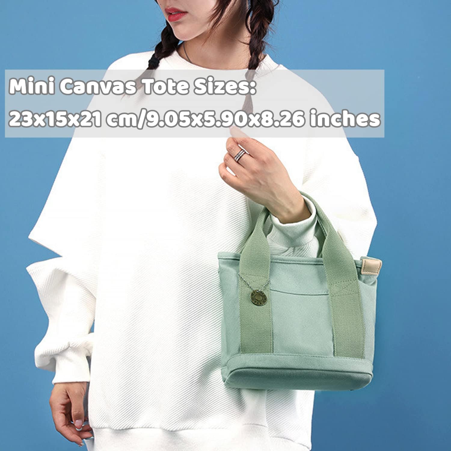 MINGRI Canvas Tote Bag for Women,Small Mini Totes Bags with Zipper Crossbody Purse with Pockets Shoulder Handbag - Image 3