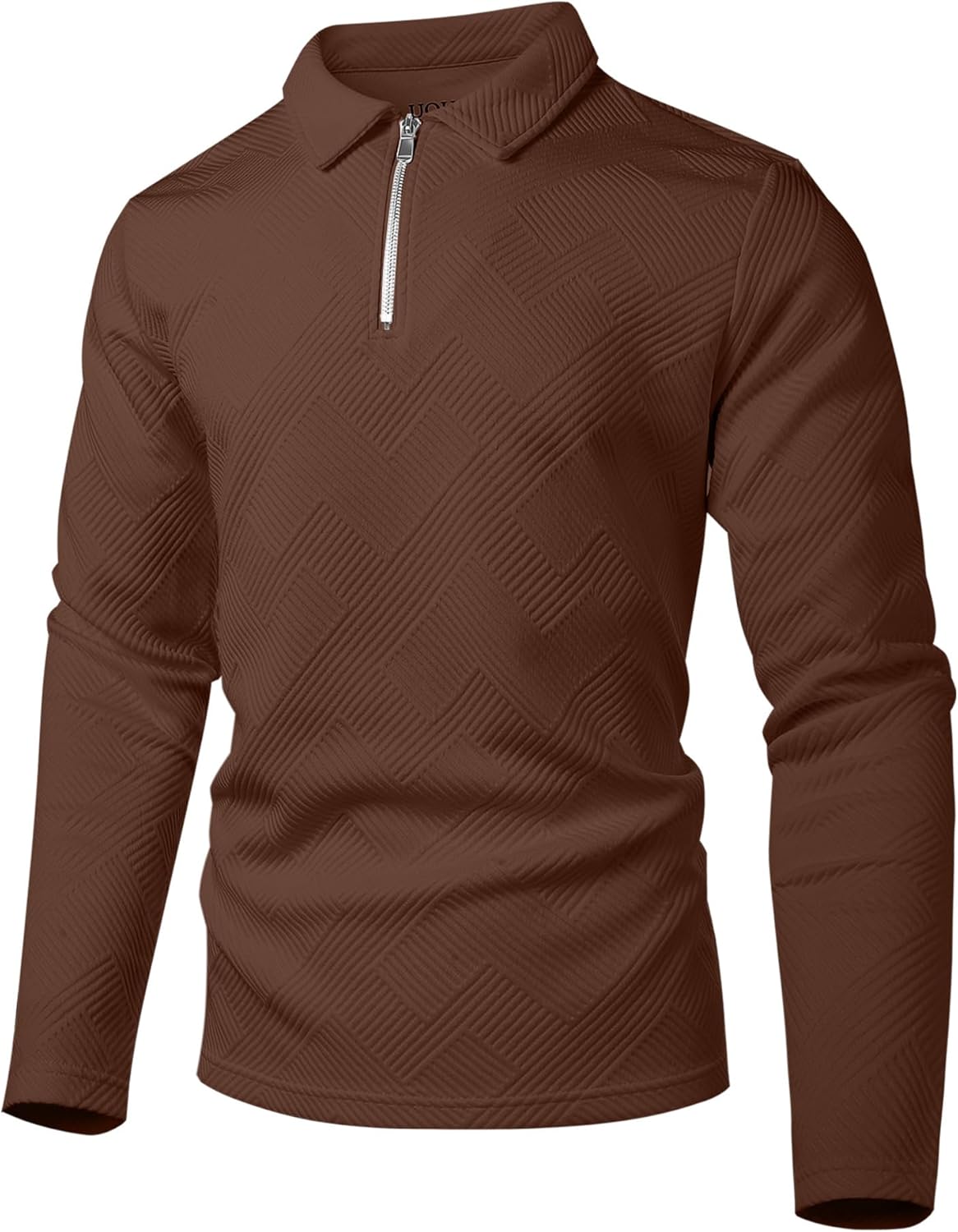 UOUA Men's Polo Shirt Quarter Zip Tops Soild Casual Geometric Texture Long Sleeve Sweaters Pullover Golf Sweatshirts - Image 6