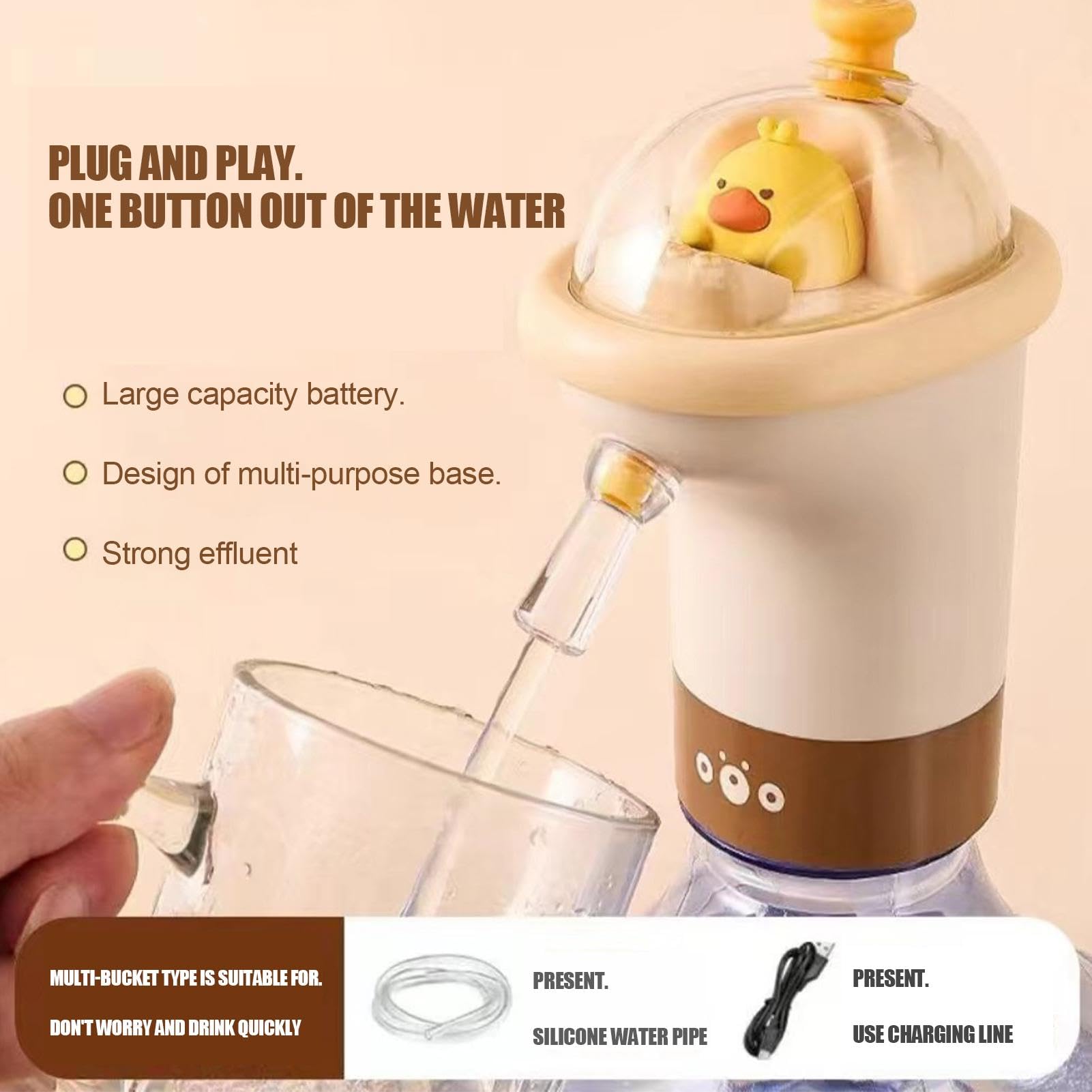Pompe à Eau électrique Portable - Forme Animal Mignon - Charge USB, 800 MAh - Pour Bidons 4,5 à 18,9 L - 14