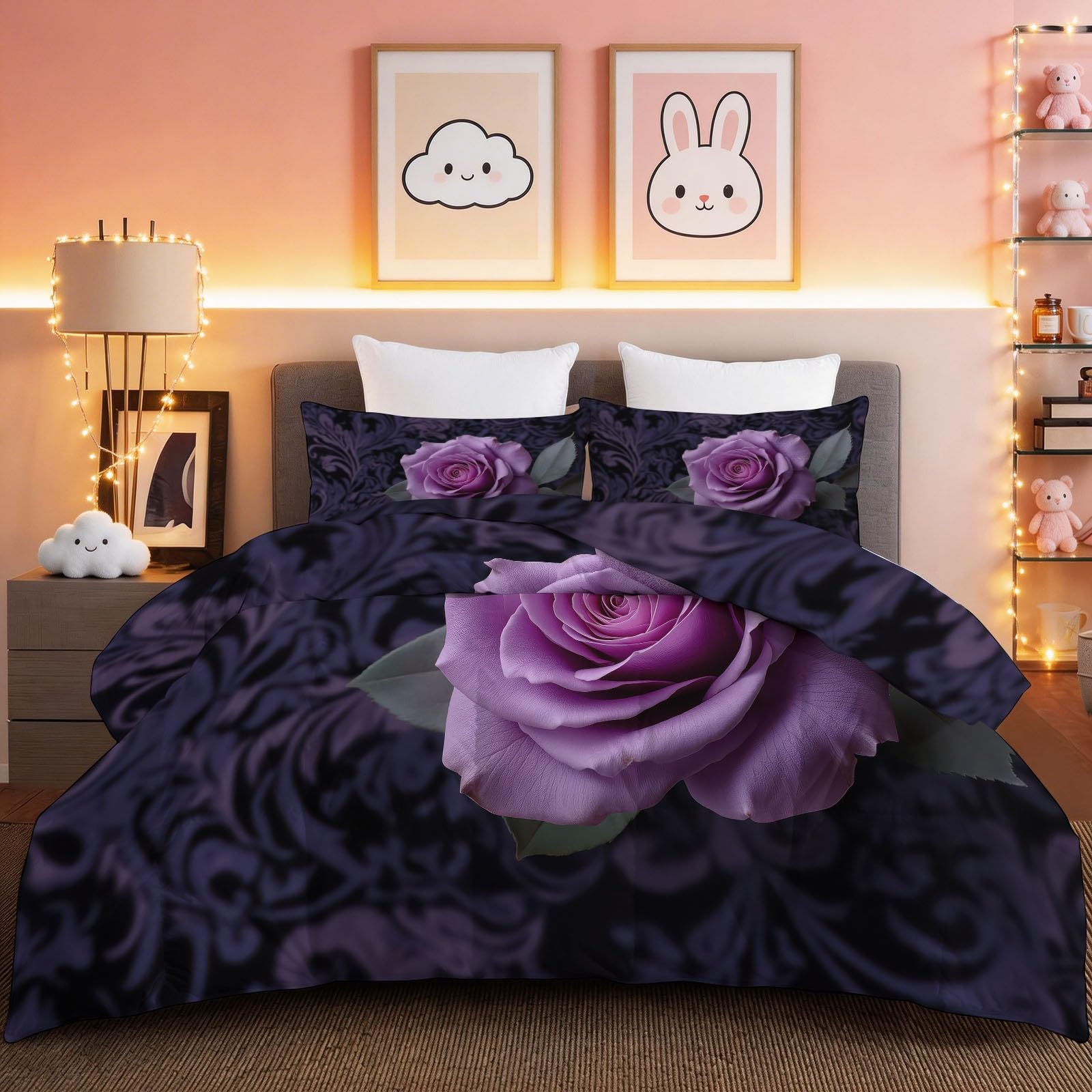 Colcha Estampado Sutil de Rosas de Lujo Cubrecama Ligera Fina Entretiempo Extra Suave 220 x 240 cm Transpirable de Cama de Colchas Acolchadas de Microfibra Colcha a con Púrpura