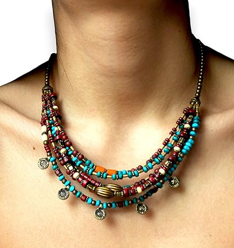 HANDMADE ethnic Tibetan bib necklace for women Turkish bead necklace Statement boho jewelry Gift for her