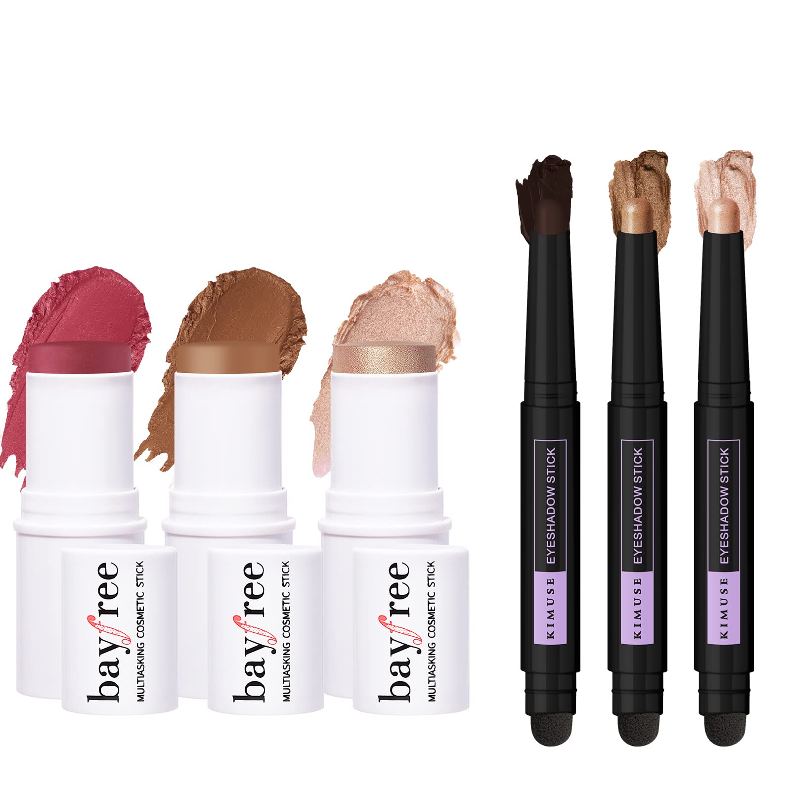 KIMUSE Multi Stick Trio Face Makeup & 3PCS Cream Shimmer Eyeshadow Stick Set