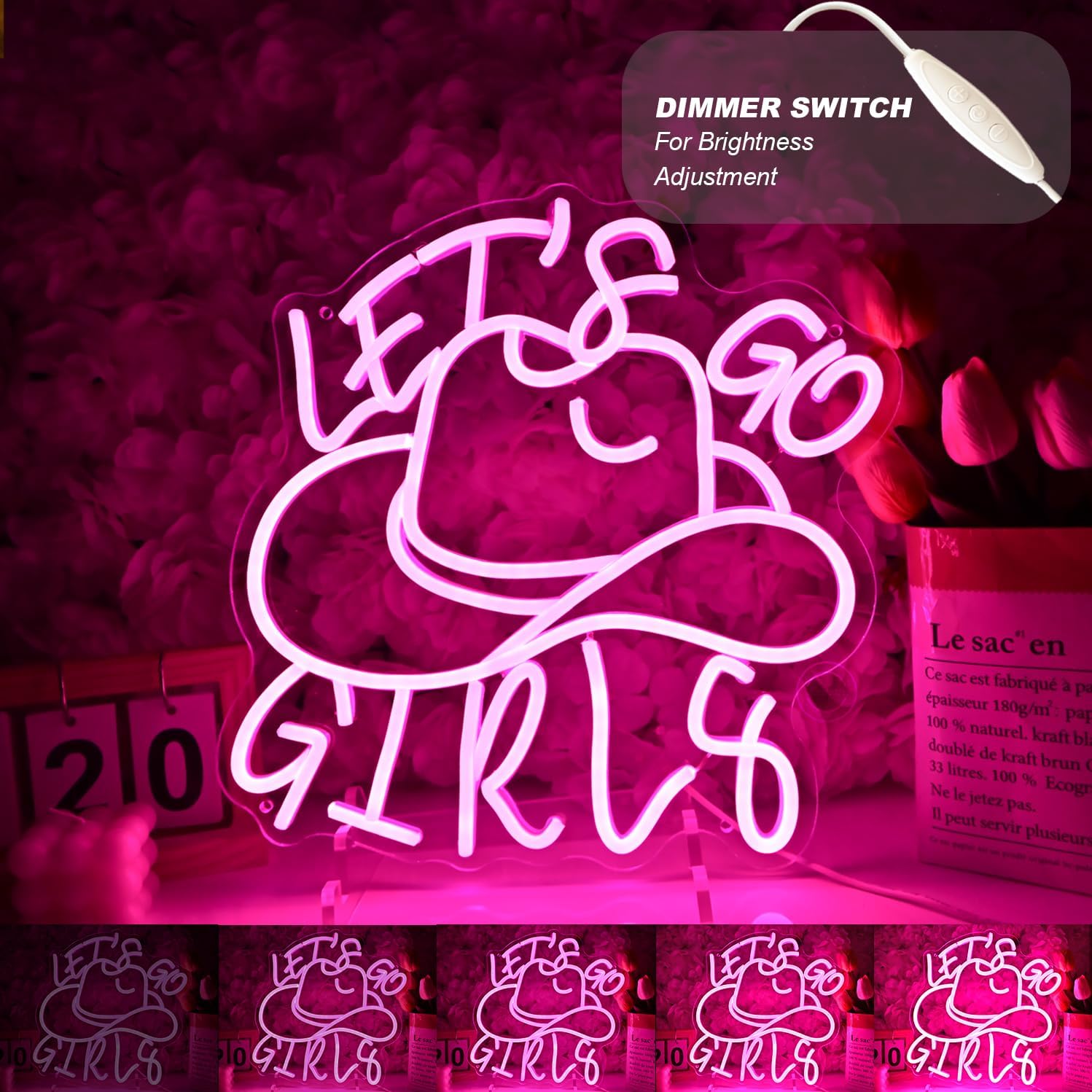 Britrio Cowgirl Hat Let’s Go Girls Neon Sign Hot Pink Led Western Cowboy Neon Light Bachelorette Party Nashville Last Rodeo Disco Bridal Shower Home Beer Bar Pub Wall Decor Birthday Christmas Gift
