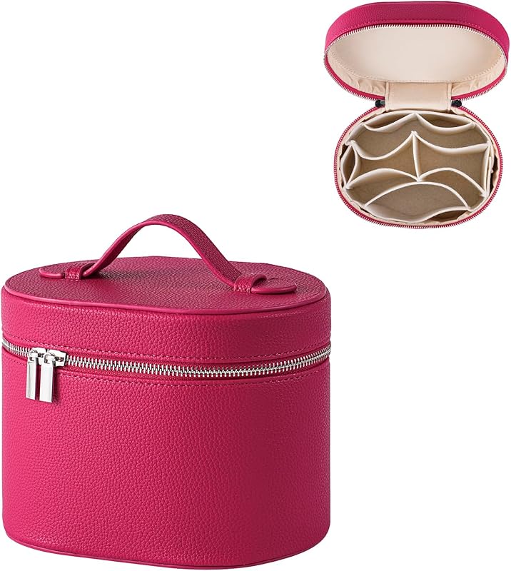 Necessaire de maquiagem RSRSLEII em PU, impermeável, com divisórias removíveis e alça, 05Hot Pink