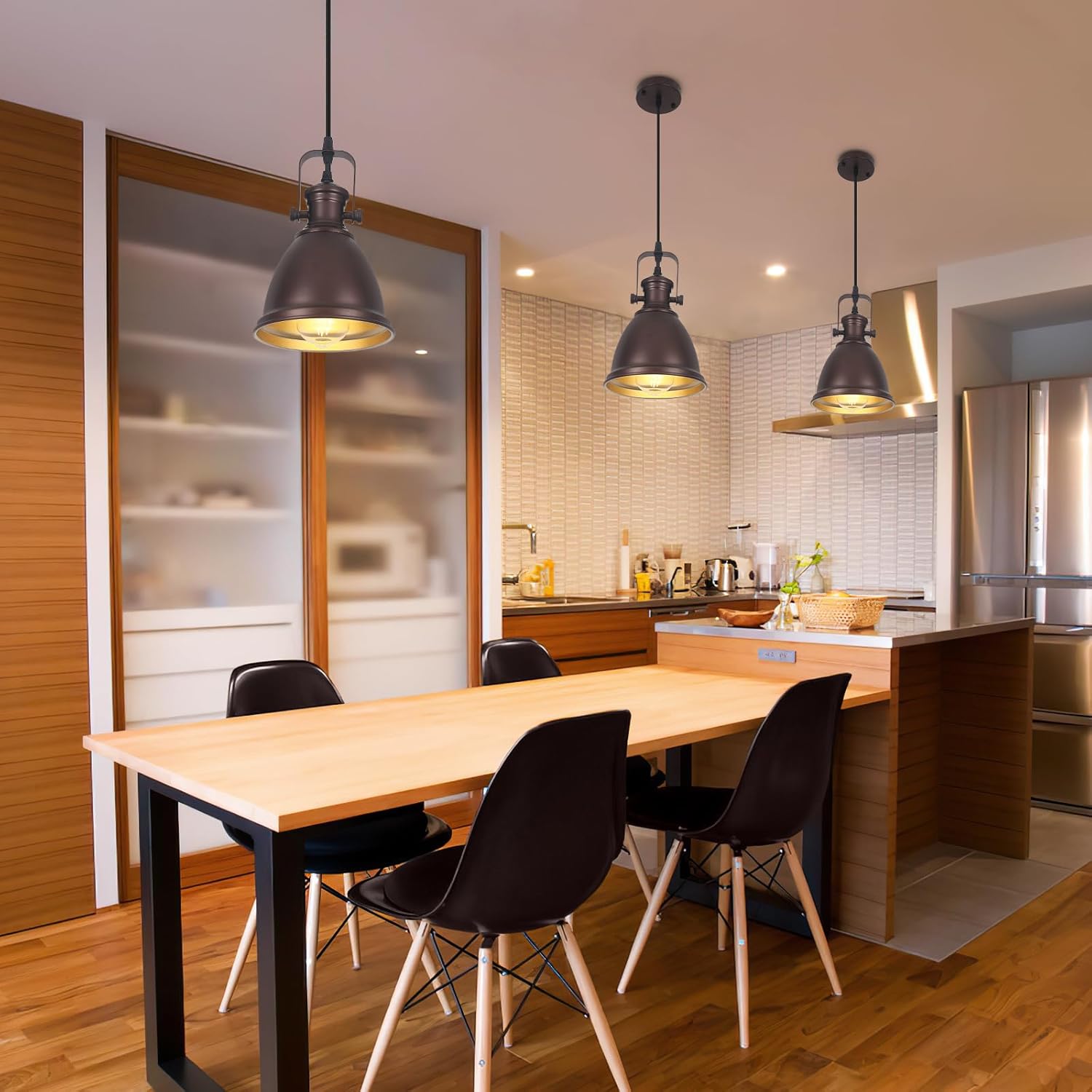 Brown Pendant Lights Kitchen Island 3 Pack, Vintage Pendant Light, 6.5’’ Farmhouse Light Fixtures, Adjustable Height, Pendant Lighting for Dining Room, Living Room, Sink, Bar