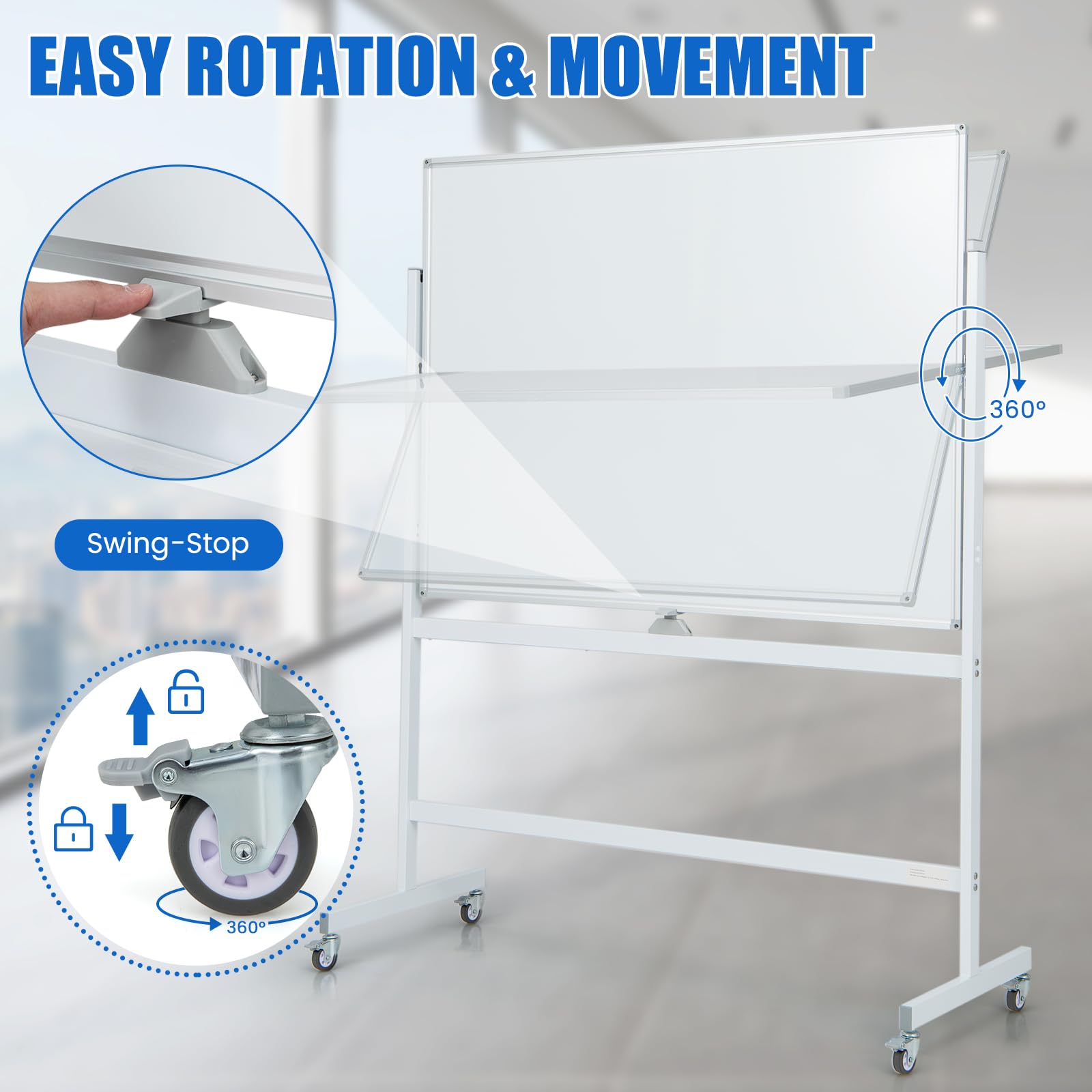 GIANTEX Pizarra Blanca Magnética de Doble Cara, 120 x 90 cm, Pizarra Móvil con Altura Ajustable de 2 Niveles, con Borrador, Marcadores Negros, Imanes, Whiteboard para Aula, Oficina (Blanco)