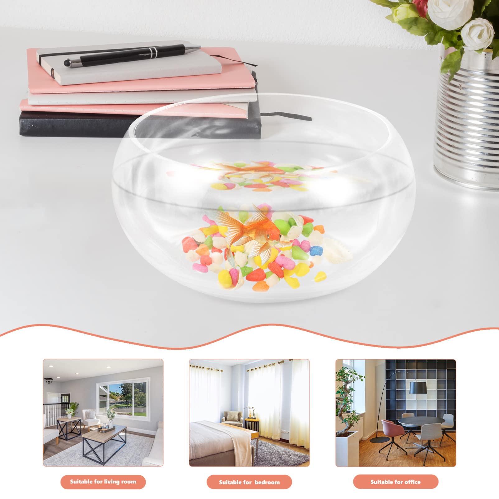 PATKAW Bocal Rond en Verre Aquarium Vase en Verre Bol Rond Terrarium Bocal À en Verre Et Aquarium De Roche Bureau Décoratif Bocal À Poisson Rouge