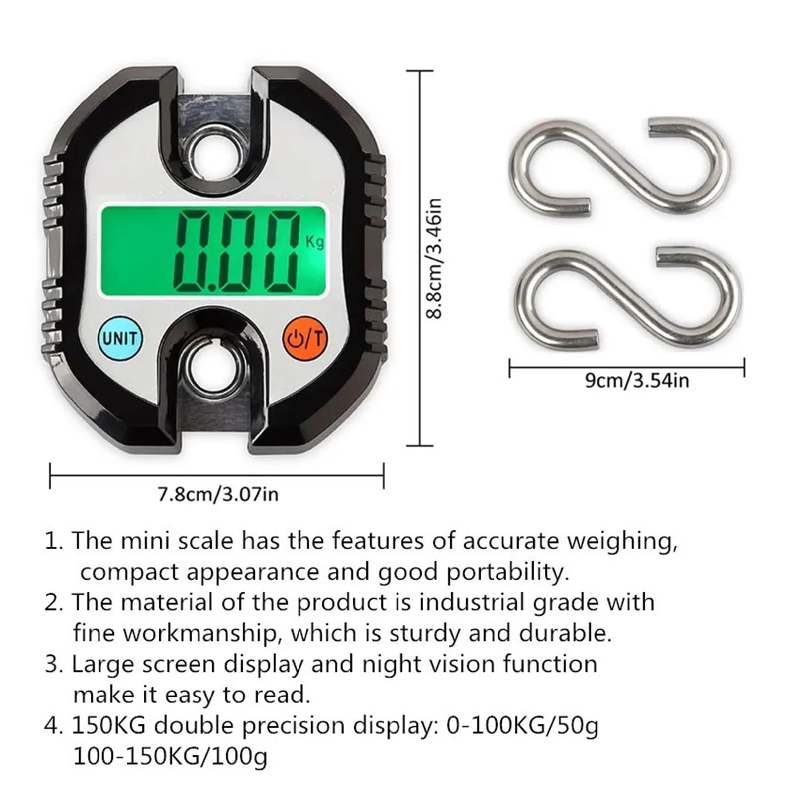 Báscula De Grúa Digital, Gancho 150kg-1000kg, Balanza Colgante Alta Resistencia, Herramienta Pesaje Electrónico Cocina, Steelyard Pesca Carga Pesada(150kg A)
