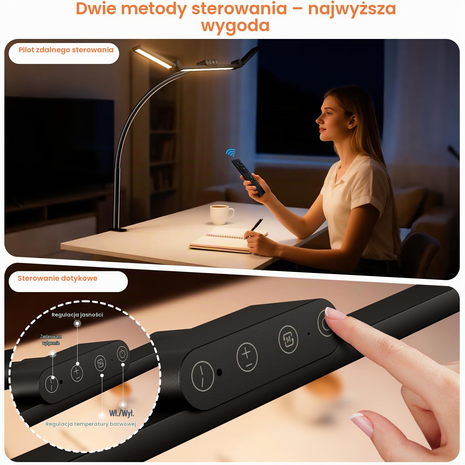 TYEE Lampa biurkowa LED, ściemniana, zaciskowa, lampa architektowa z wychylnym ramieniem, funkcja pamięci i złącze USB, 3 temperatury barwowe i 10 poziomów jasności do czytania,Czarny