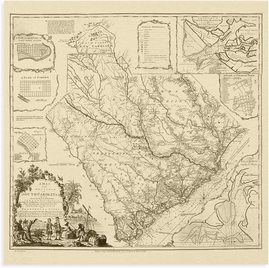 HISTORIX Vintage 1773 Map of South Carolina - 16x16 Inch Vintage Map Wall Art - American Revolution South Carolina Map Poster - Old South Carolina Map Art - Vintage South Carolina Map Print