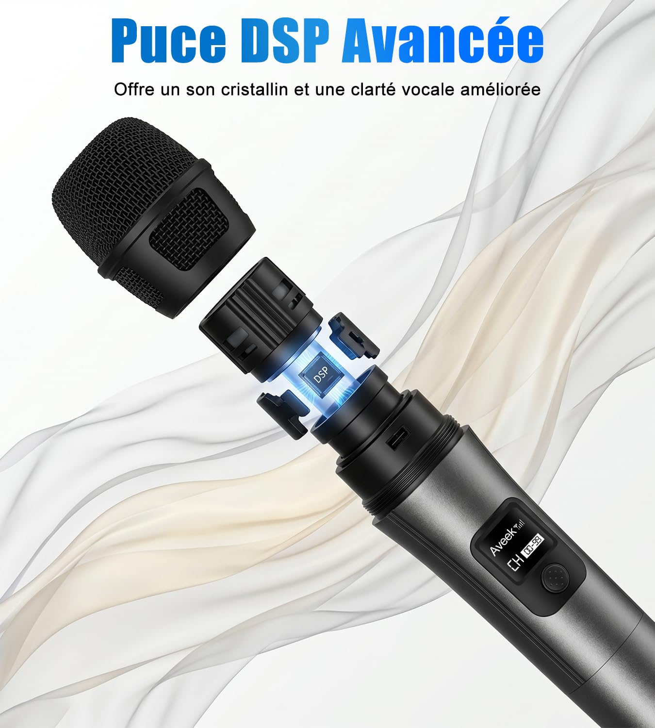 Aveek Set de 2 Micros Sans Fil – Portée 80m, Autonomie 40h, Rouge & Noir
