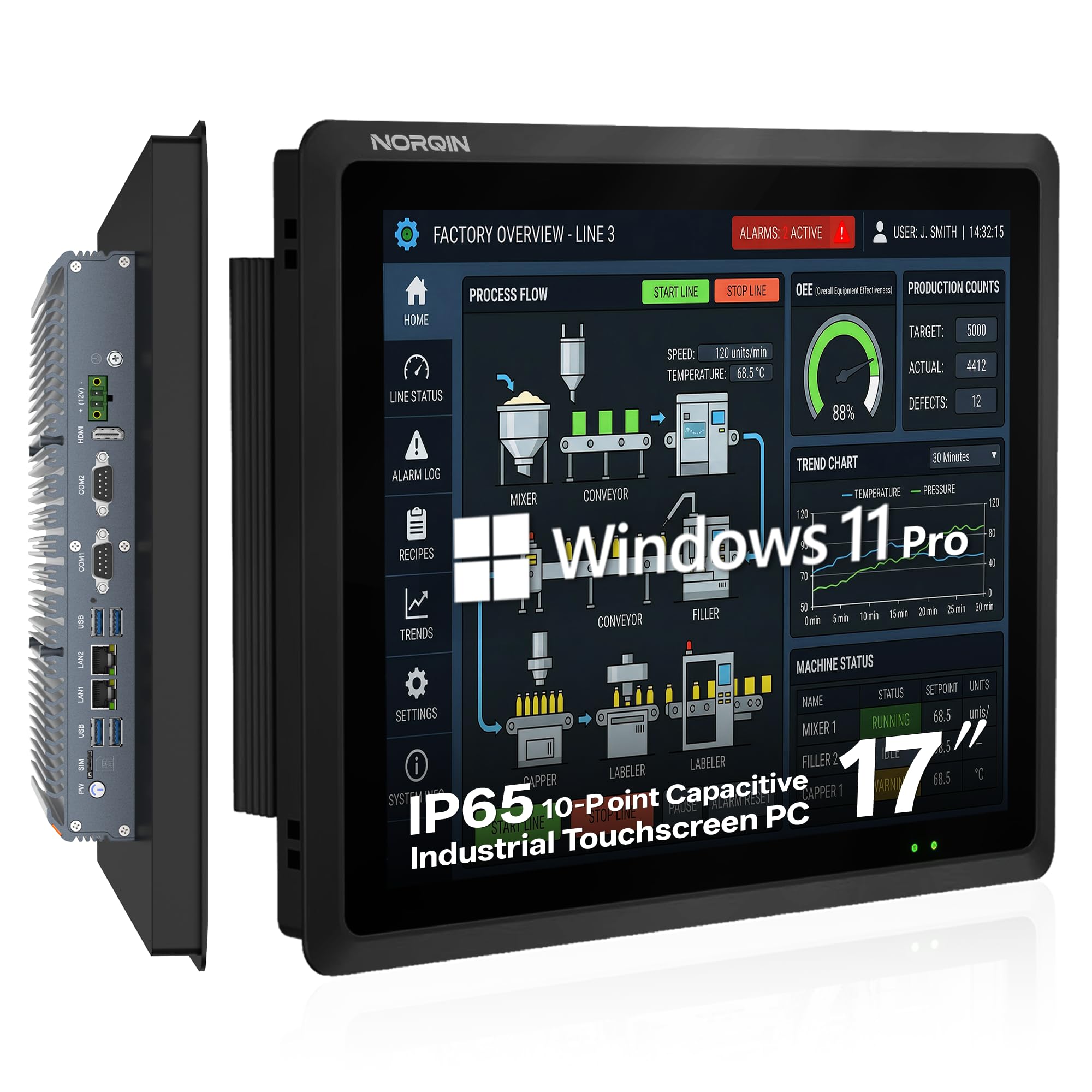 17" Fanless Industrieller Panel-PC,Windows 11 pro,IP65 Touchscreen | 1280x1024,IPS FHD All-in-One Embedded Computer,Automatiksteuerung,Touch-Kiosk,mit RJ45,RS232,RS485,HDMI(J6412,8GB+128GB)
