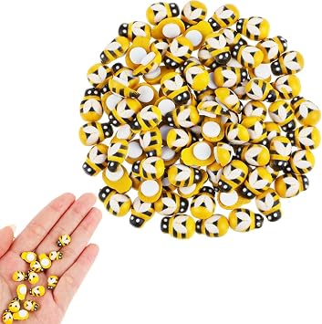 JJiaoLinin Tiny Wooden Bee,100 Pcs Tiny Wooden Bees Craft Decoration Self-Adhesive Flatback 10 * 13mm for Scrapbooking DIY Decor Supplies, Birthday, Party