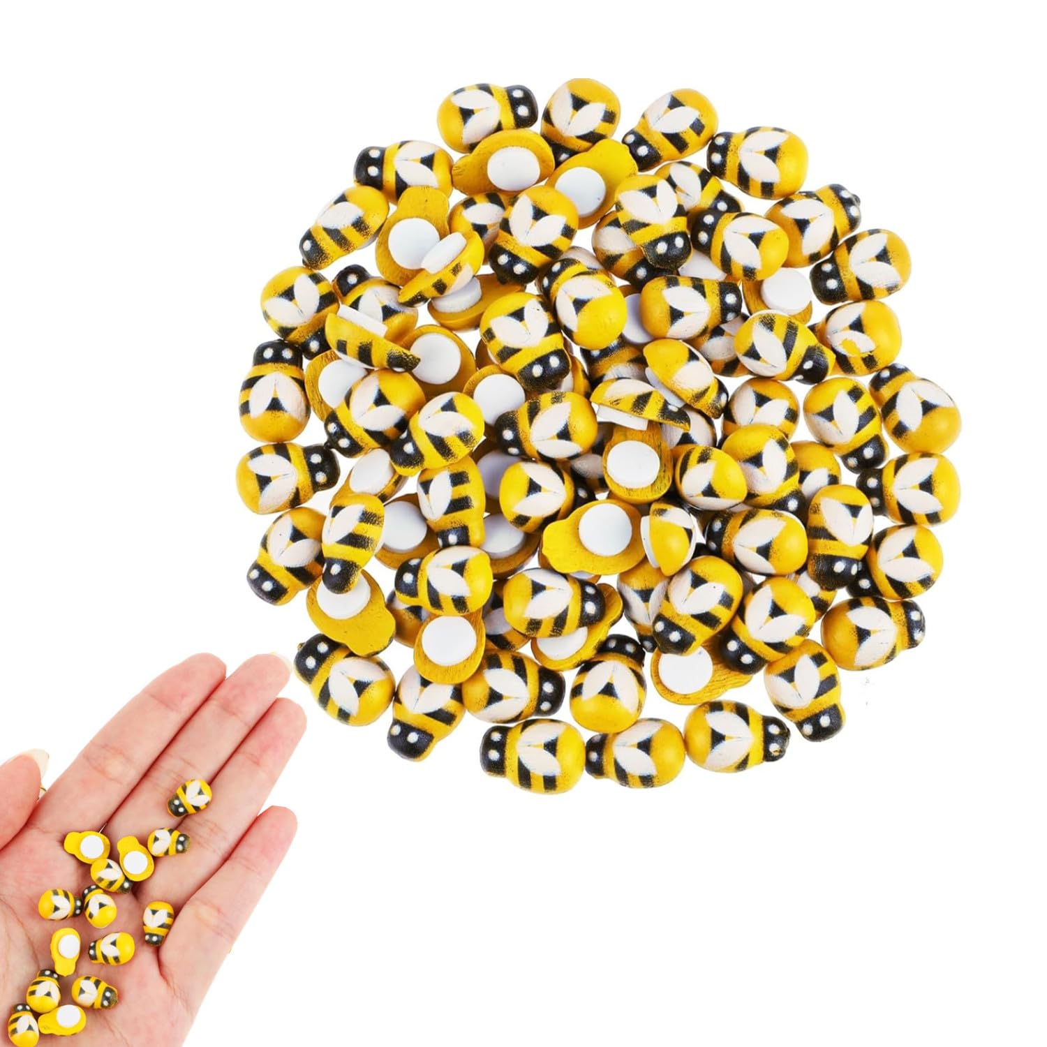 Jjiaolinin Yellow Tiny Wooden Bee,100 Pcs Tiny Wooden Bees Craft Decoration Self-Adhesive Flatback 10 * 13Mm For Scrapbooking Diy Decor Supplies, Birthday, Party