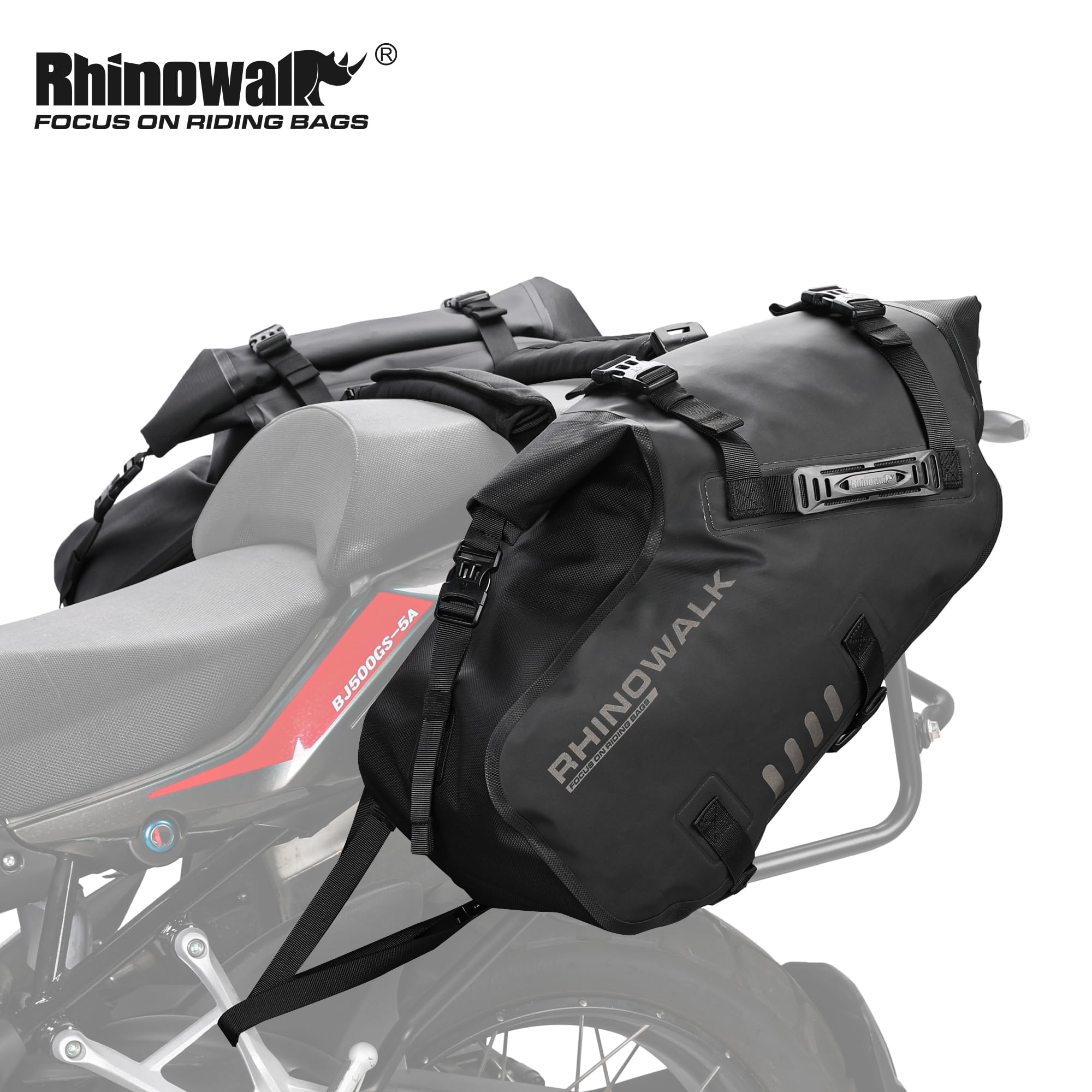 Rhinowalk Motorcycle Saddle Bags Waterproof Motorbike Panniers Tail Side Bag Motor Powersports Luggage for Most Motorcycles Adventure Travel Long Rides, 28L (14L*2), Black 1 Pair