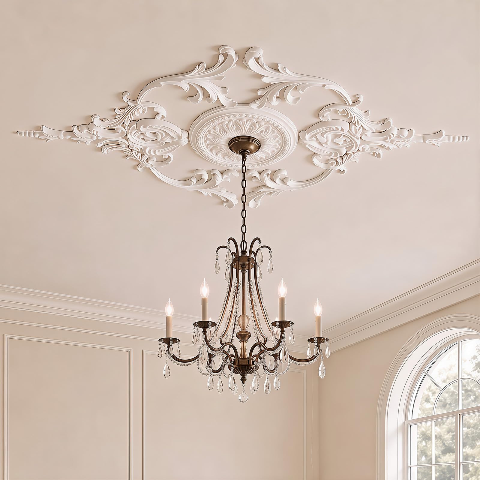 Sintuff 47.24 Inch Large Ceiling Medallion for Light Fixtures, 47.24"OD x 3.15"ID, Thermoformed Classic PVC Design Primed Ready to Paint for Chandeliers Ceiling Light Decoration — Amazon image 9