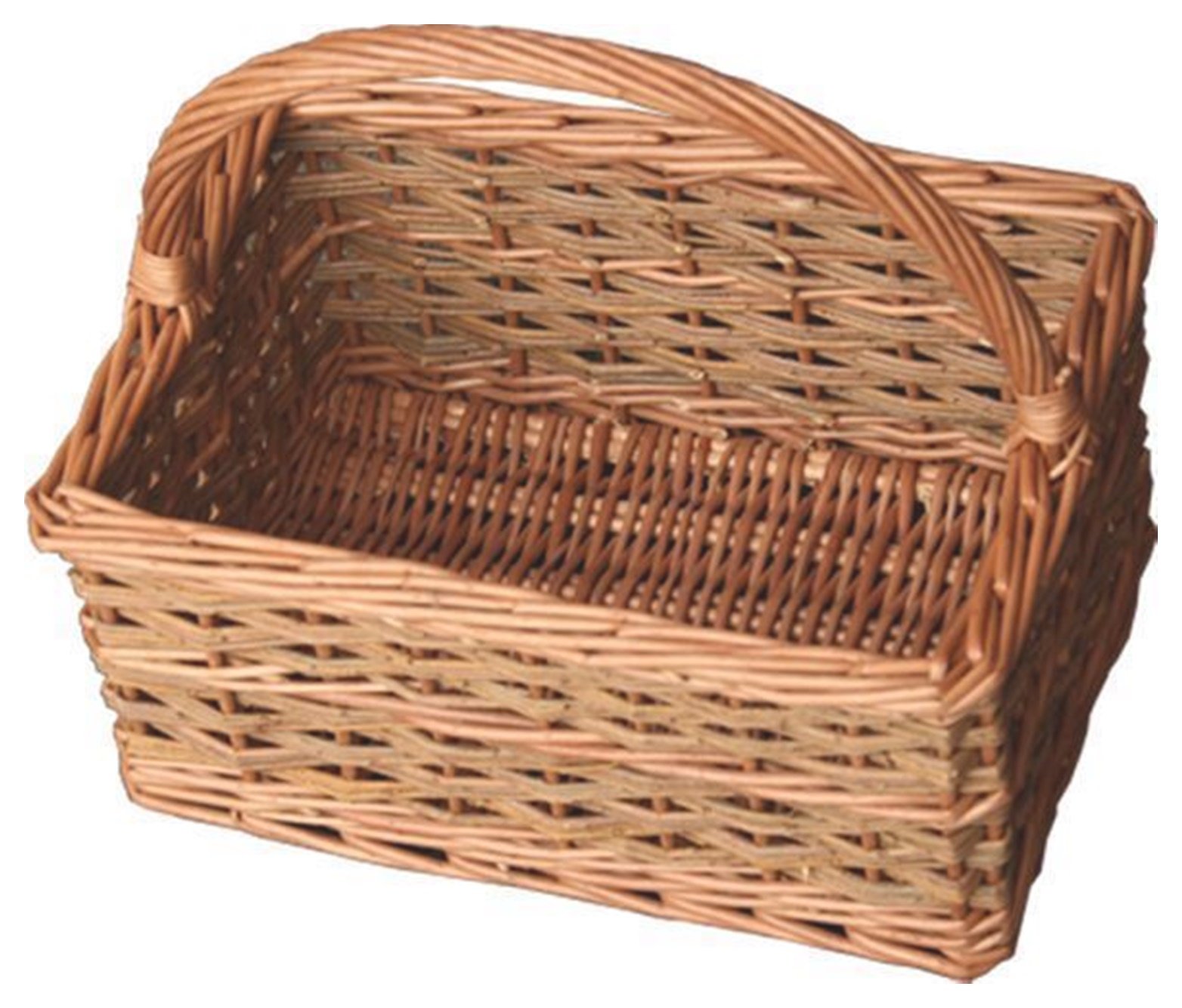 Red Hamper Wicker Shopping Basket - Rustic Triple Weave Willow - White Stripe - Rectangular - Small - Brown - 31x21x15cm
