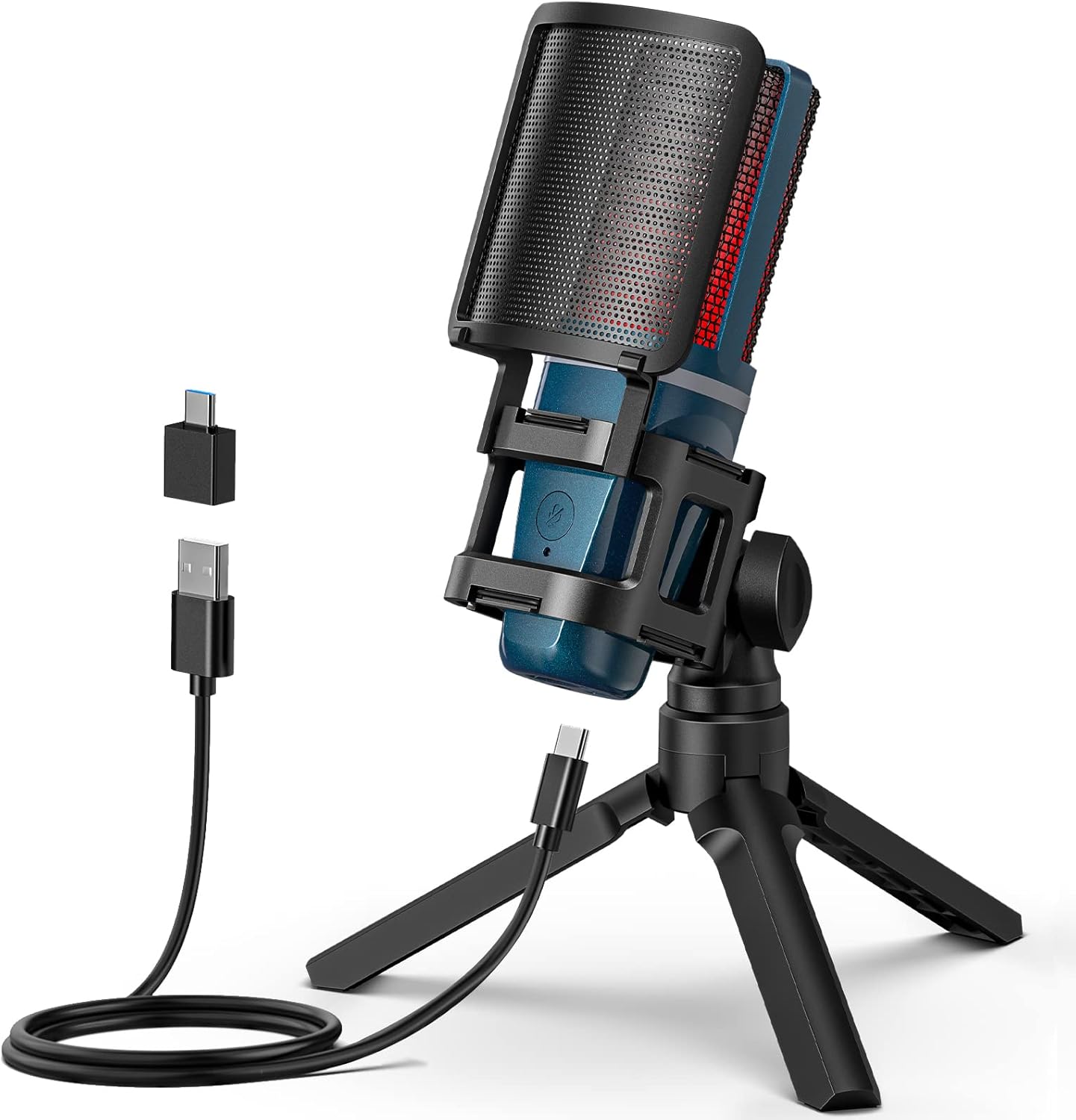 JAMELO USB Gaming Microphone for PC, Computer Mic with Headphone Jack,Quick Mute,RGB
