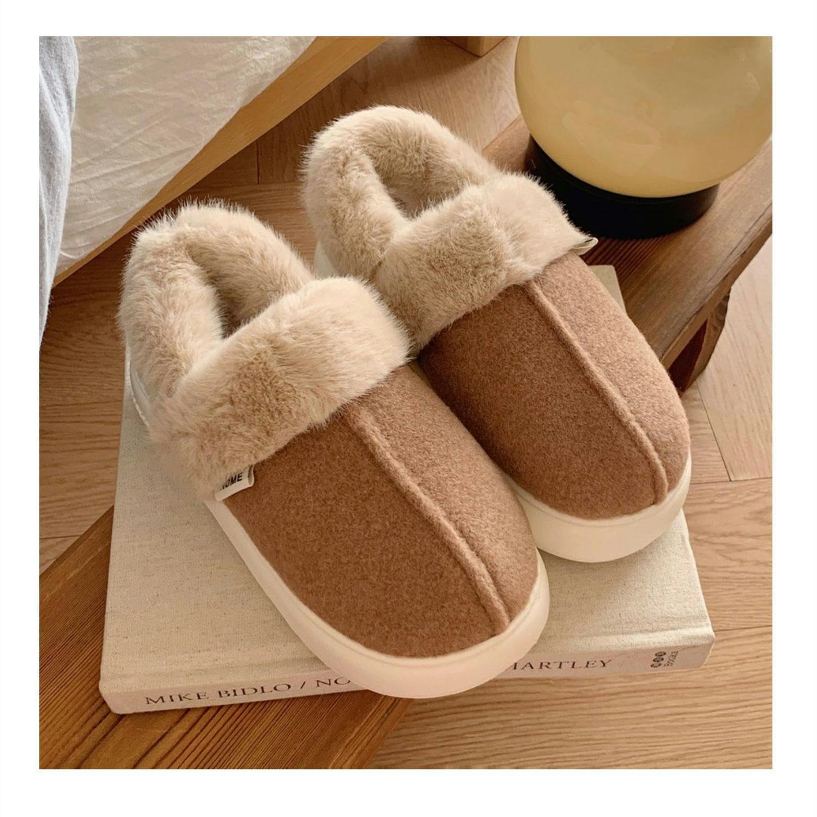 Pantofole Coppia Peluche Casual Moda Esterna Indossare Scarpe Di Confinamento Calde Pannelli Di Cotone Inverno Per Uomini E Donne-grigio Scuro-36-37