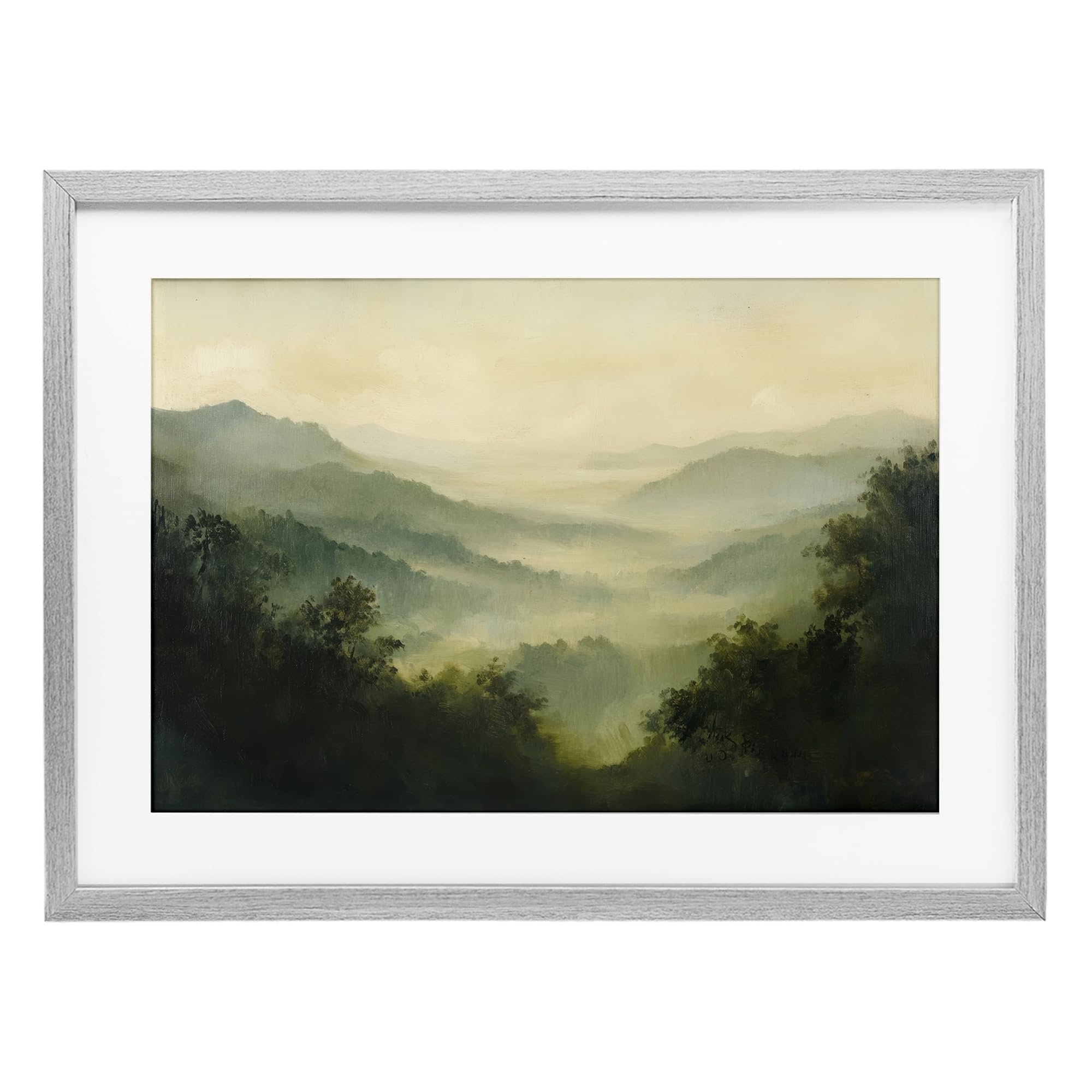Tableau Through The Haze Landscape encadré noir sous verre 43x58 cm