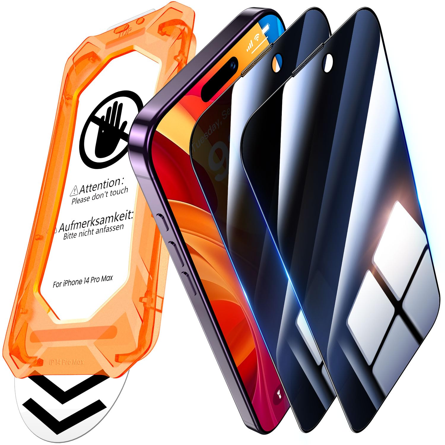 UniqueMe per iPhone 14 Pro Max Privacy Pellicola Protettiva - [Protezione Completa del Display] Anti Spia Privacy Vetro Temperato per iPhone 14 Pro Max, Installazione Automatica, 2 Pezzi