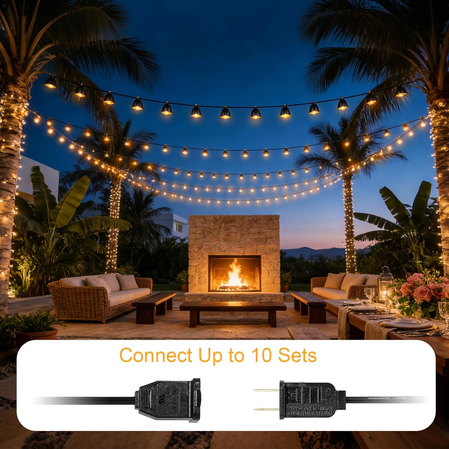 Café String Lights 11FT, Metal Shade String Lights with 10 Bulbs, Waterproof Connectable Hanging Outdoor Electric for Backyard, Bistro, Porch, Deck, Garden (1)