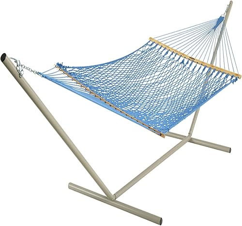 Miniatura 5 de Original Pawleys Island 13DCCB Hamaca grande de cuerda Duracord azul costero con cadenas de extensión y ganchos para árboles, hecha a mano en los