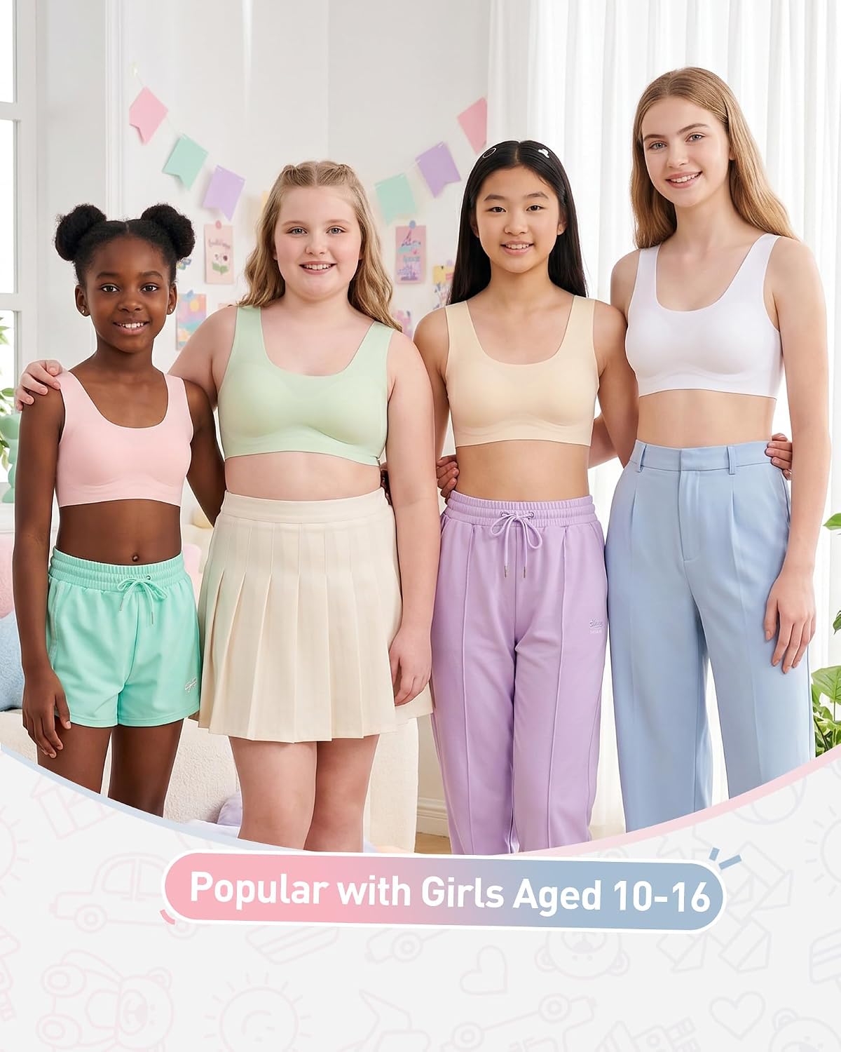 Girls Training Bras 10-16, Seamless Sports Bras with Removable Pads