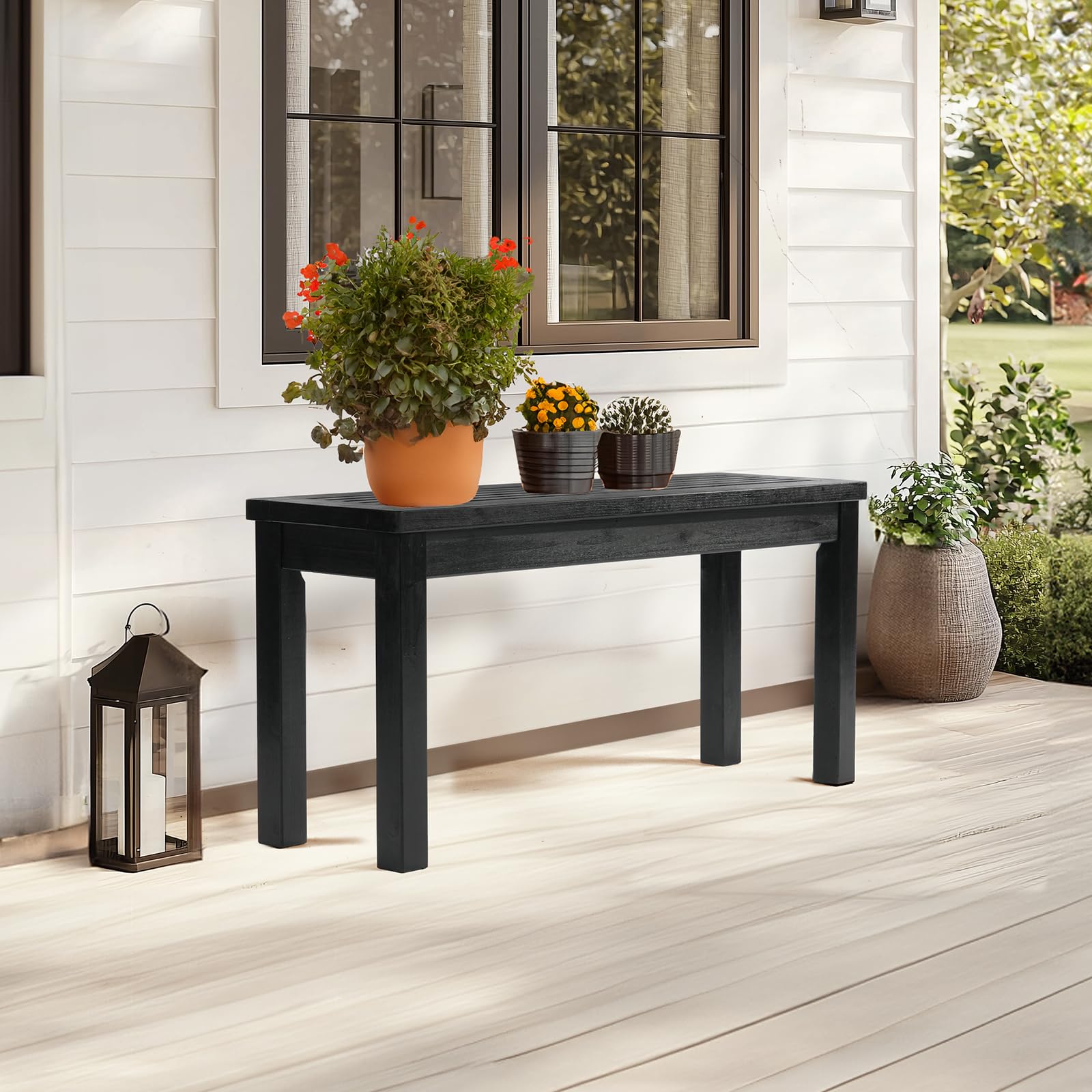 Bonnlo Panchina in Legno Massello da Giardino, Panca da Esterno Impermeabile e Resistente alle Crepe per Patio e Terrazza