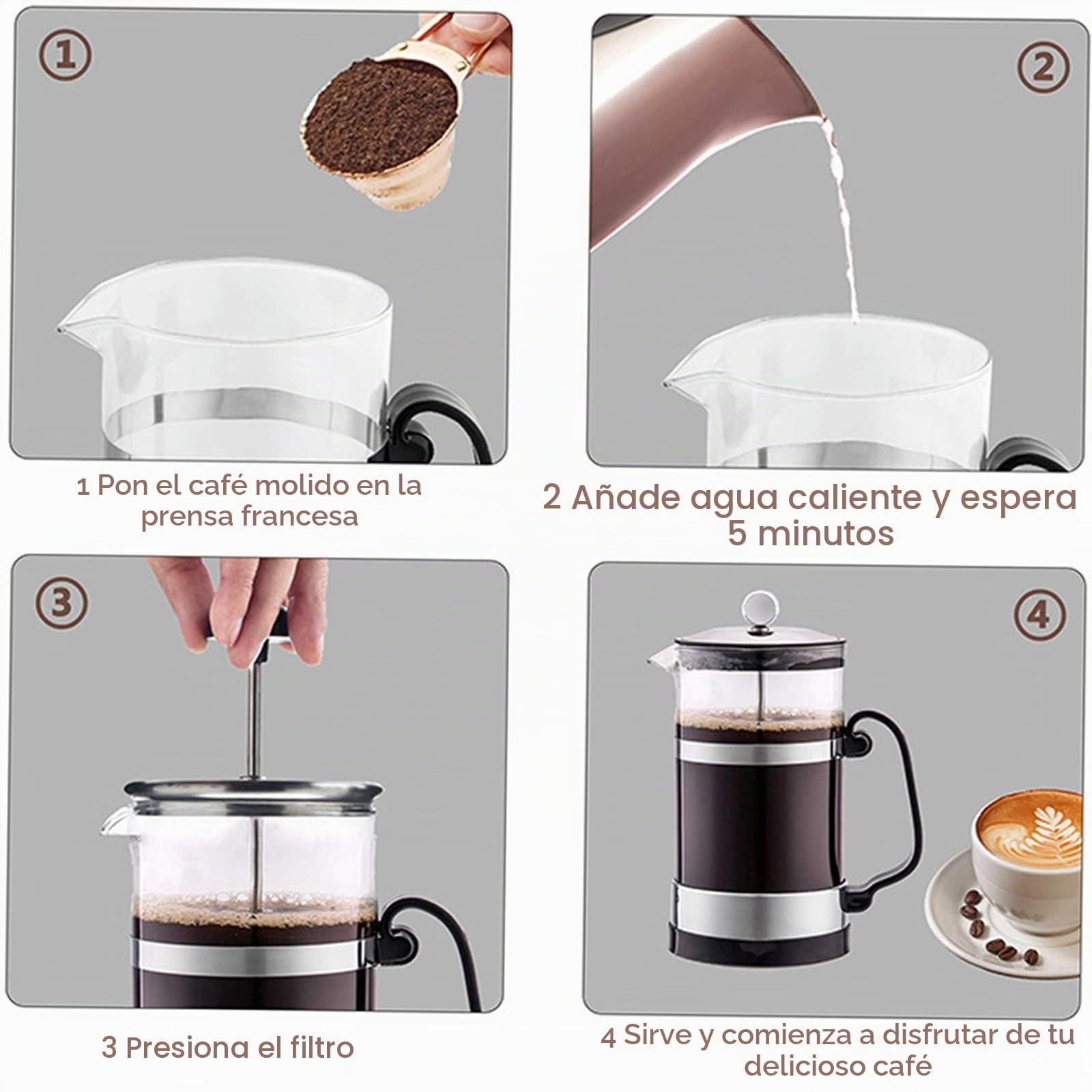 Cafetera Francesa de Émbolo 1000ML French Press con Jarra de Cristal y Filtro de Acero Inoxidable Negro