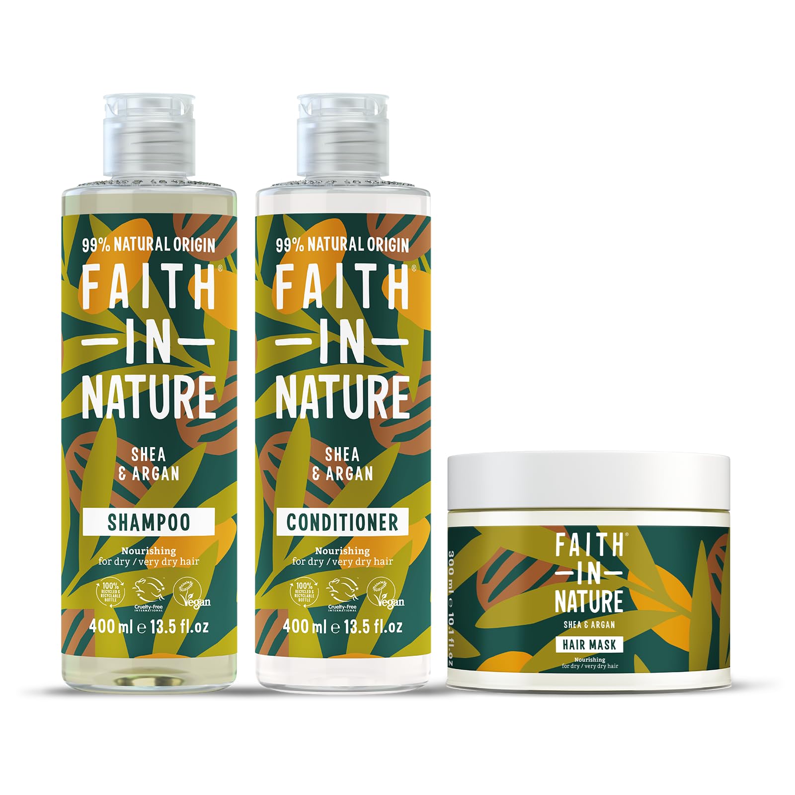 FAITH IN NATUREShea & Argan Natural Curly Hair 3 Piece Bundle: 400ml Shampoo & Conditioner & 300ml Hair Mask, Vegan & Cruelty Free, No SLS or Parabens, For Very Dry to Dry Hair