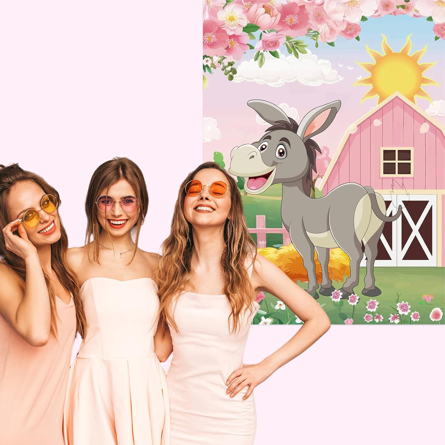Pin The Tail On The Donkey Party Game Floral Farm Party Decorations with 50 Pcs Tails Large Farm Donkey Games Poster for Family School Activities Birthday Party Decor Supplies(Pink)