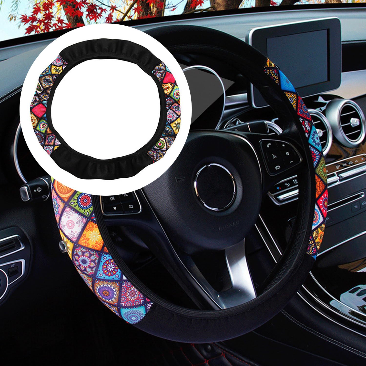 Stylischer Lenkradbezug Im Ethno-Design - Mikrofaser, Rutschfest & Atmungsaktiv