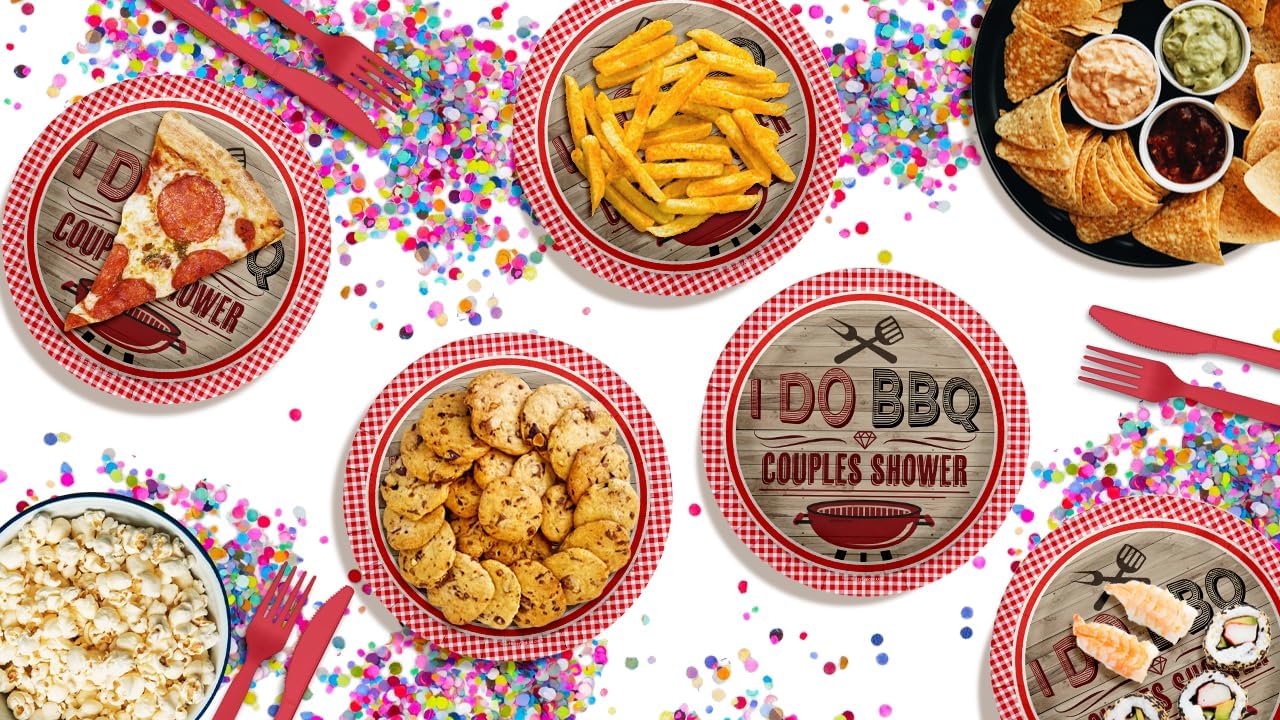 Birthday Galore I Do BBQ Red Gingham Party Supplies - 32 Piece Large 9" Paper Plates - Couples Shower BBQ Large Plates - Bachelorette Bachelor Party Disposable Tableware - Image 7