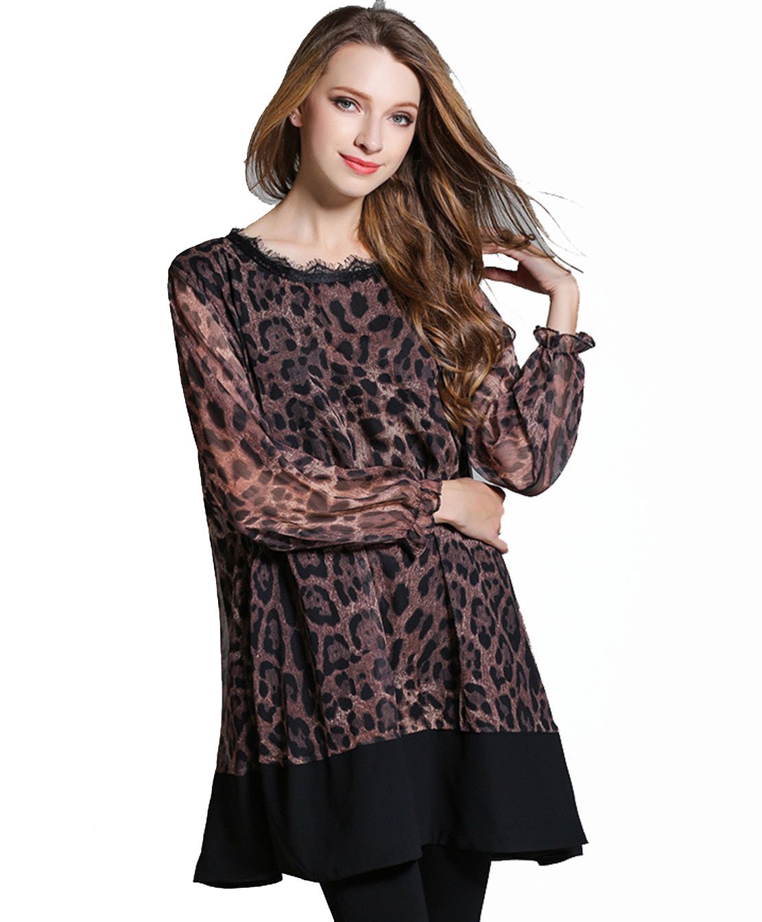 Robe léopard café XXXL YALI ajustée pour valoriser les formes - 4