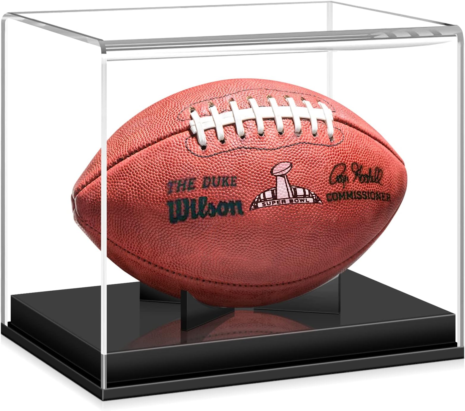 KKU Football Display Case, Acrylic Football Case Display Case Autographed Football Holder, No Assembly Required Football Display Box with Removable Built-in Football Display Stand