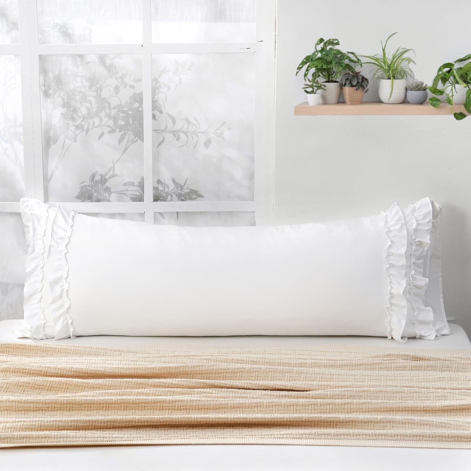 Photo 1 of Herside White 20x54" Ruffled Pillow Cover (1 Pack)