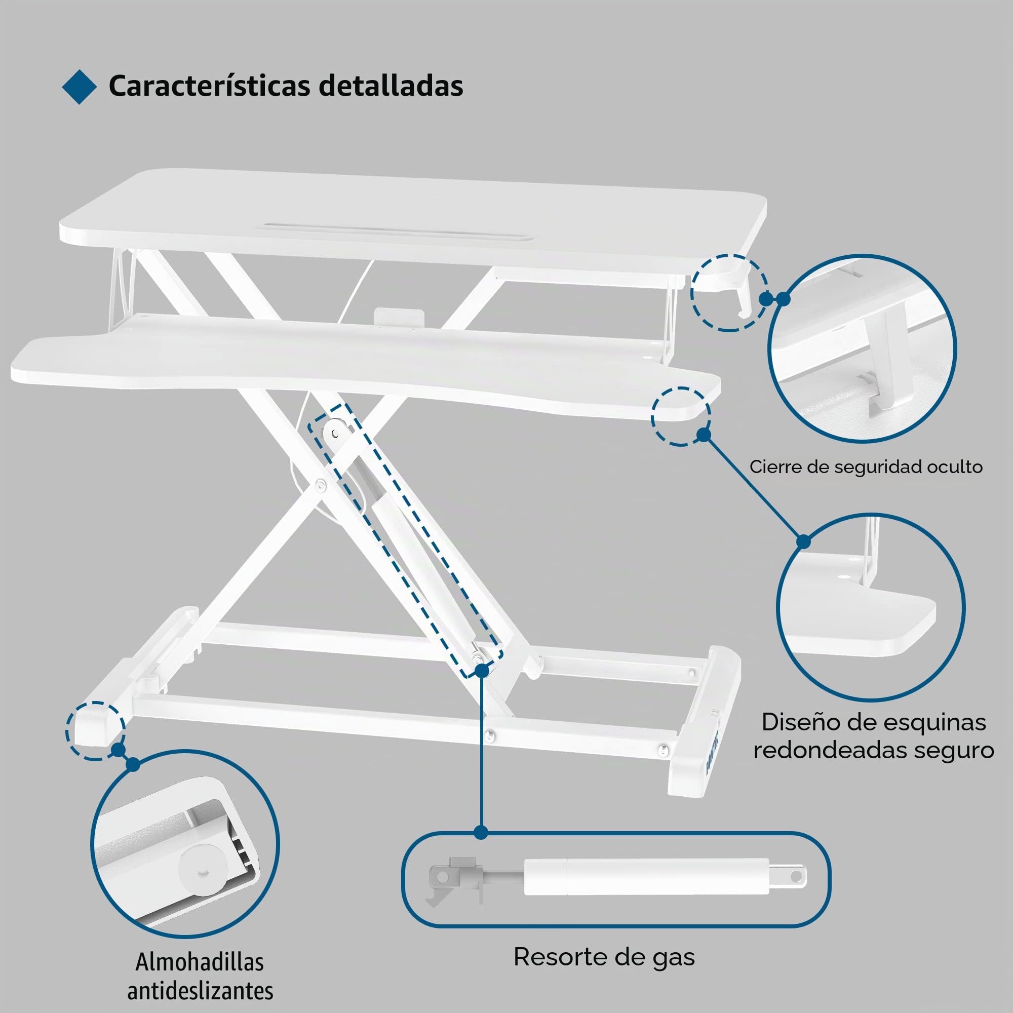 BONTEC Convertidor de Escritorio Sentado/Pie, Estación de Trabajo de 2 Niveles Ajustable en Altura, con Plataforma de 80x40cm, Elevador Ergonómico, Pantalla de PC, Portátil de hasta 15 kg(Blanco)