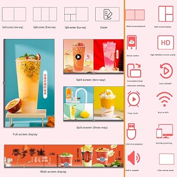 32 Inch LCD Advertising Menu Displays, Digital Signage Advertising Display Box, Metal Frame Tempered Glass Panel Android System TV Light Box for Shops(A,50-97x57cm)