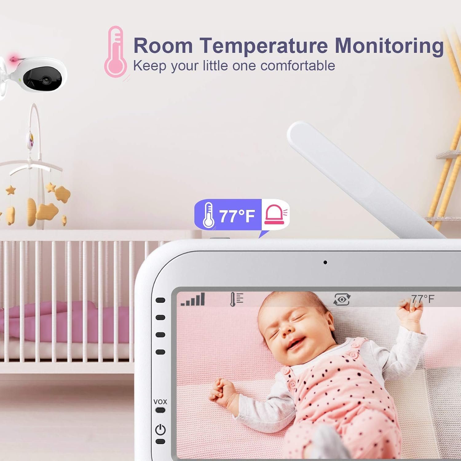 JLB7tech Baby Monitor showing room temperature display