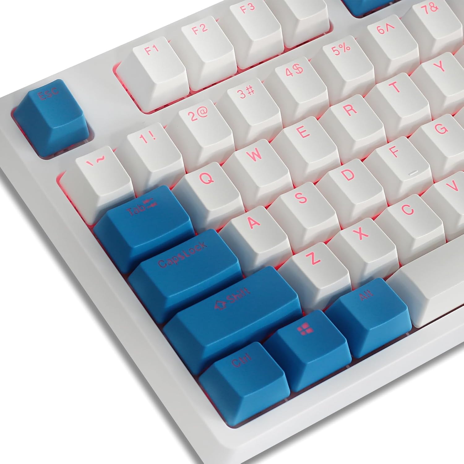 Happy Balls PBT Keycaps Backlit Cherry MX Keycap Set Doubleshot OEM Profile Translucent with Keycap Puller for US Layout 61 87 104 108 MX Switches Mechanical Keyboard (Blue White Combo)