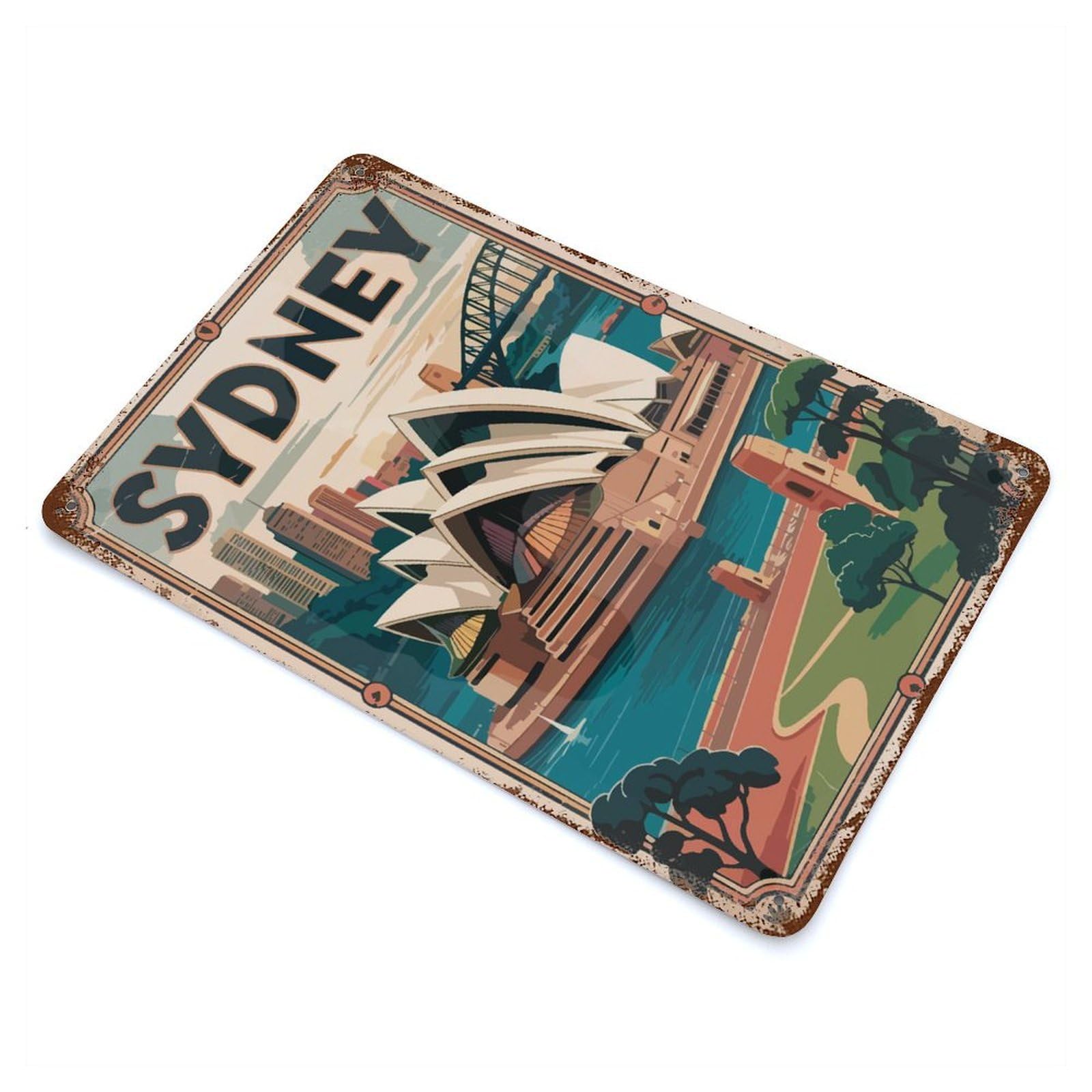 Sydney Travel Rust Effect Tin Sign 11.8"x7.9", for Bistro, Counter And Cafe Decor, Shabby Chic Decor