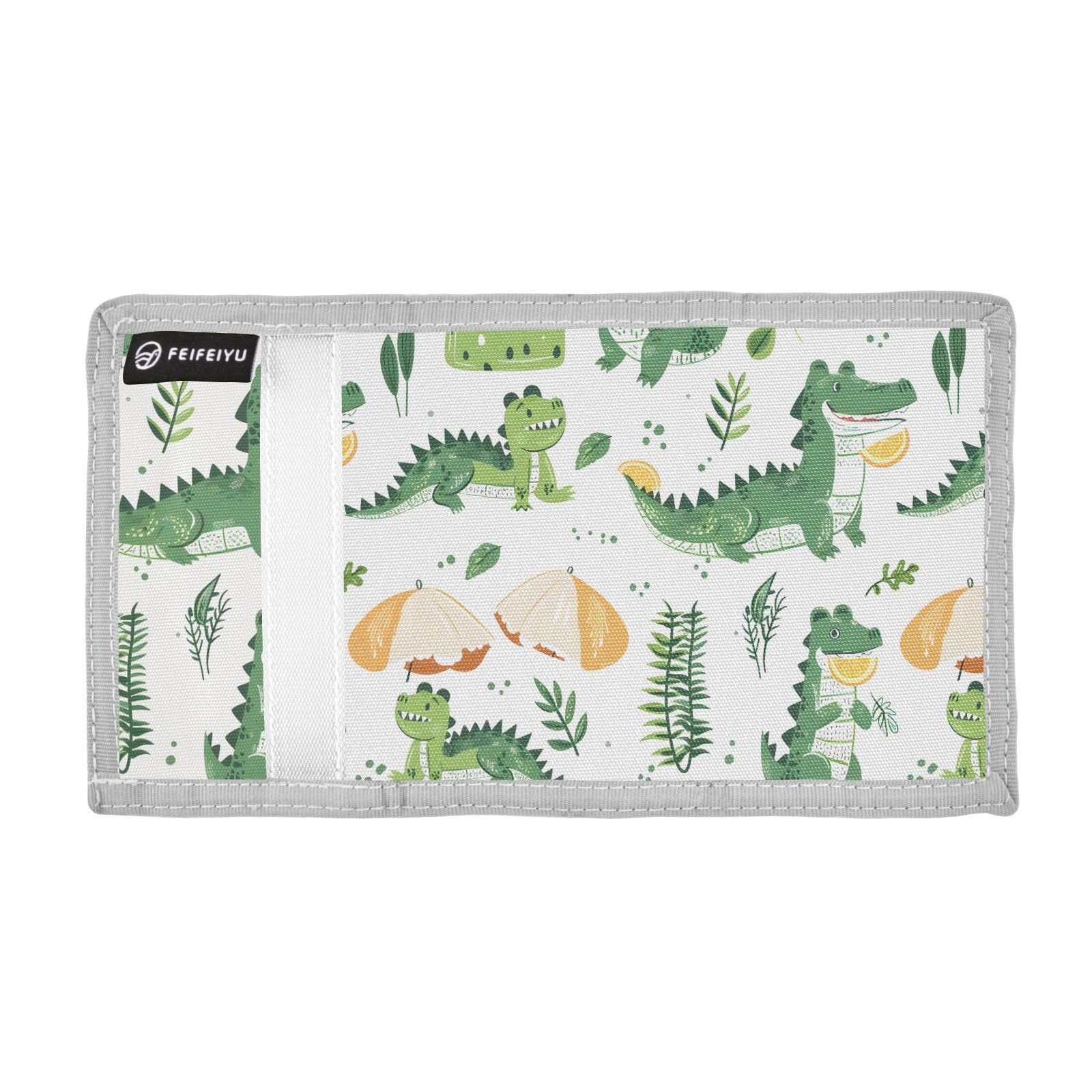 zyrtty Kids Wallets for Boys Girls Ages 4-18 Trifold, Crocodile Leaves White Wallet with Zippered Coin Pocket and Card Holders, Novelty Wallet for Childrens Birthday Gifts
