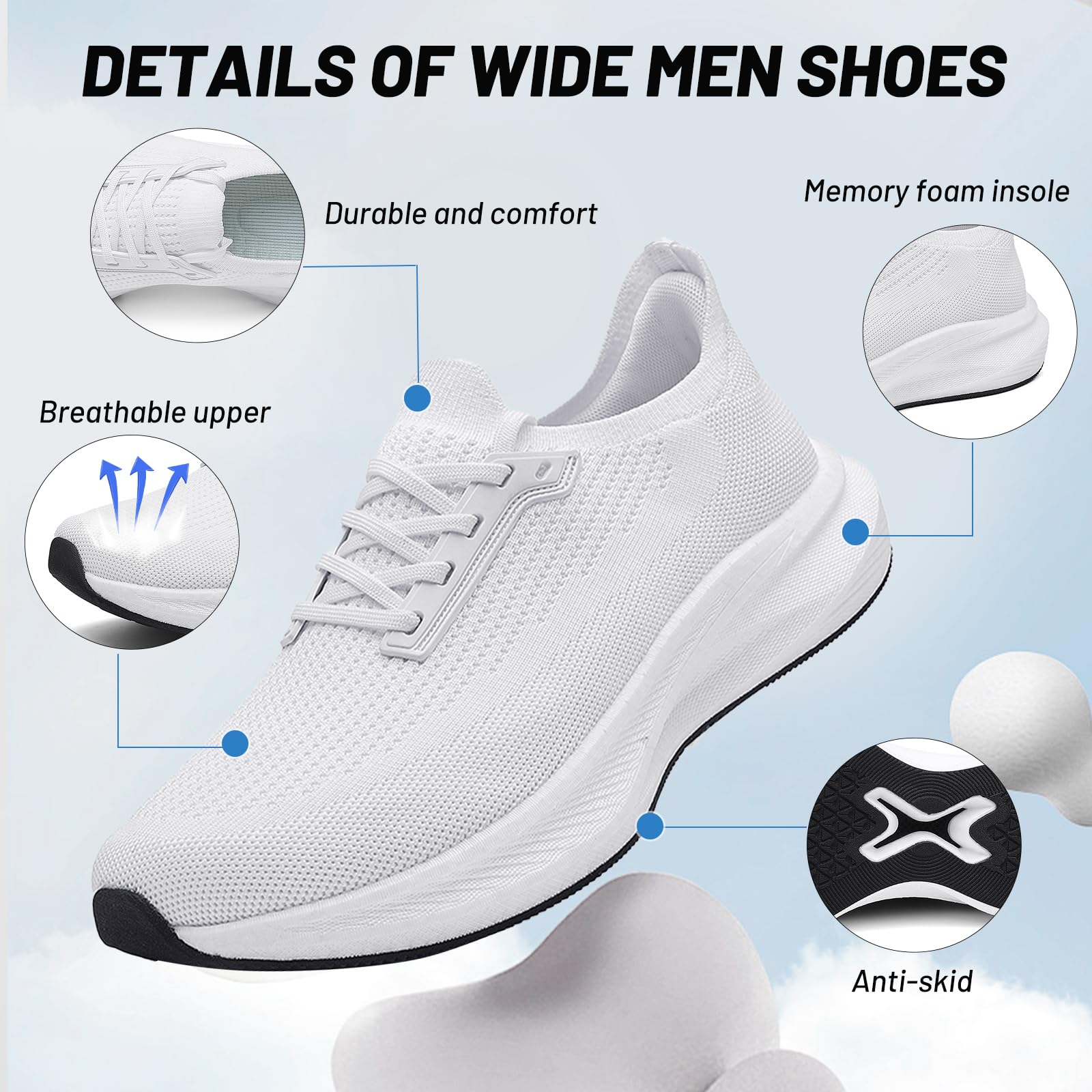 Scarpe da Corsa da Uomo Extra Larghe Ammortizzate con Supporto, Leggere e Traspiranti con Punta Larga