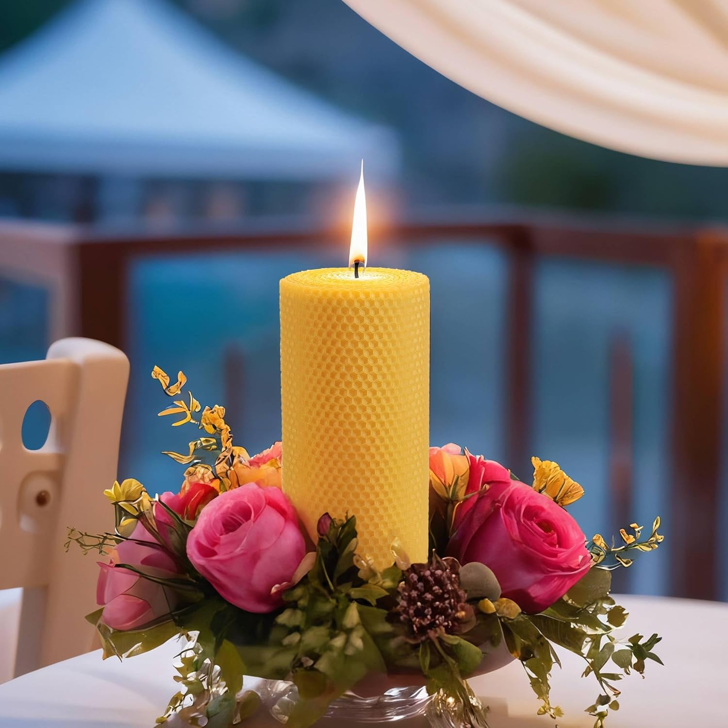 Pure 3x6 Inch Natural Bees Candles Hand Rolled Candle 2 Pack,Honeycomb Candles Pillar Candle 30 Hours Long Burning,Dripless and Smokeless for Home Decor Party Dinner Gifts