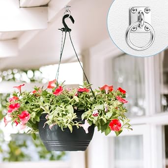 4Pcs Tie Ring on Plate, 30mmx 35mm Hanging Chain Ring | Animal Tether Horse Hay Net Tack Tie up Stable Ring Hook, Tie Rings for Horses with Plugs and Screws, Hay Ring for Horses