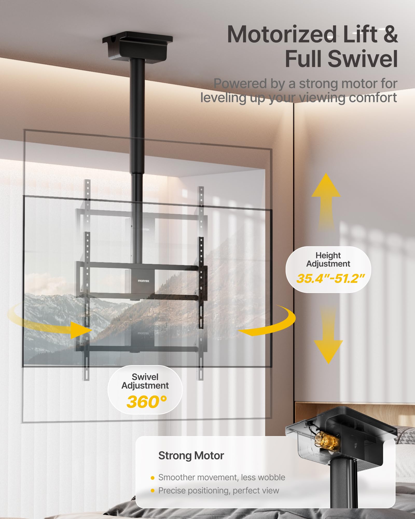monTEK Supporto TV da soffitto motorizzato per schermi da 37 a 86 pollici