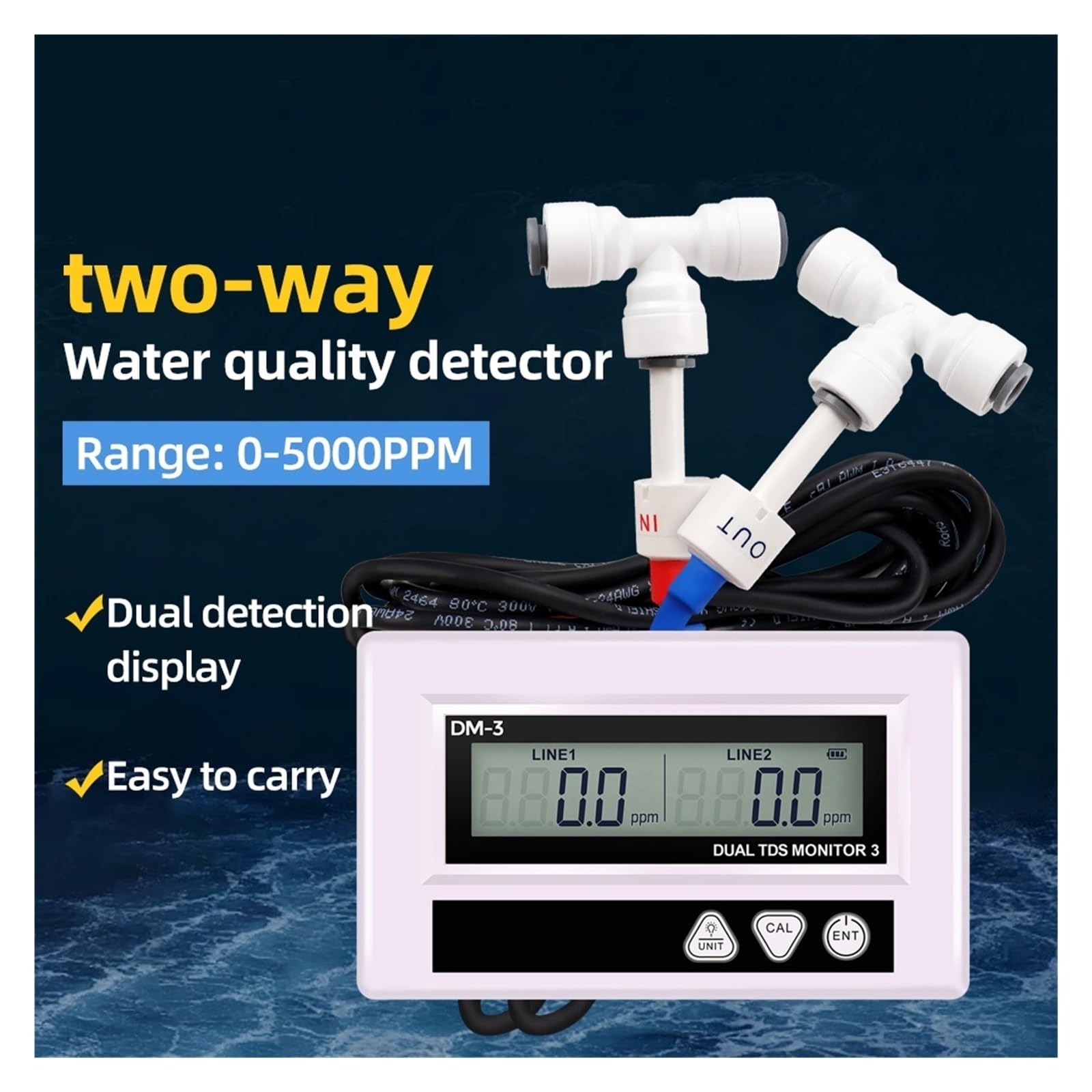 Medidor de agua TDS EC, sonda dual, Detector en línea, entrada/salida, Monitor Digital calidad del,Alta precisión