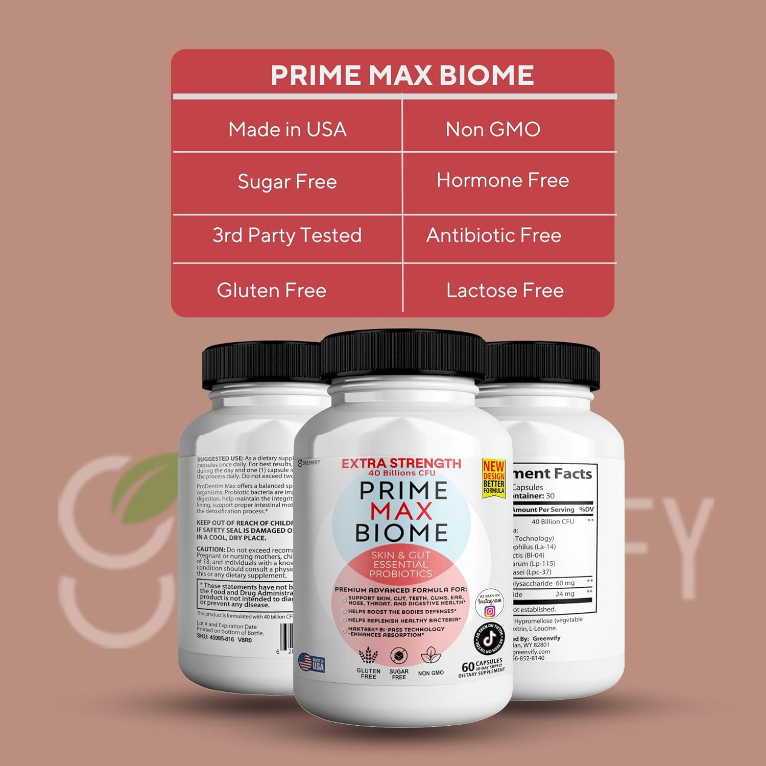 Prime Max Biome Probiotics 40 Billion CFU – Extra Strength Skin & Gut Support with MAKTrek® Bi-Pass Technology – 4 Strains + Prebiotics – Non-GMO, Gluten-Free, 60 Capsules (2)